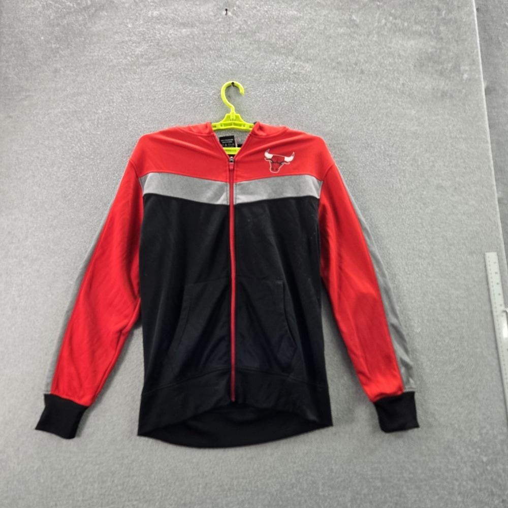 Chicago Bulls Men Hoodie MEDIUM Red UNK Colorblock Fleece Bull Logo READ